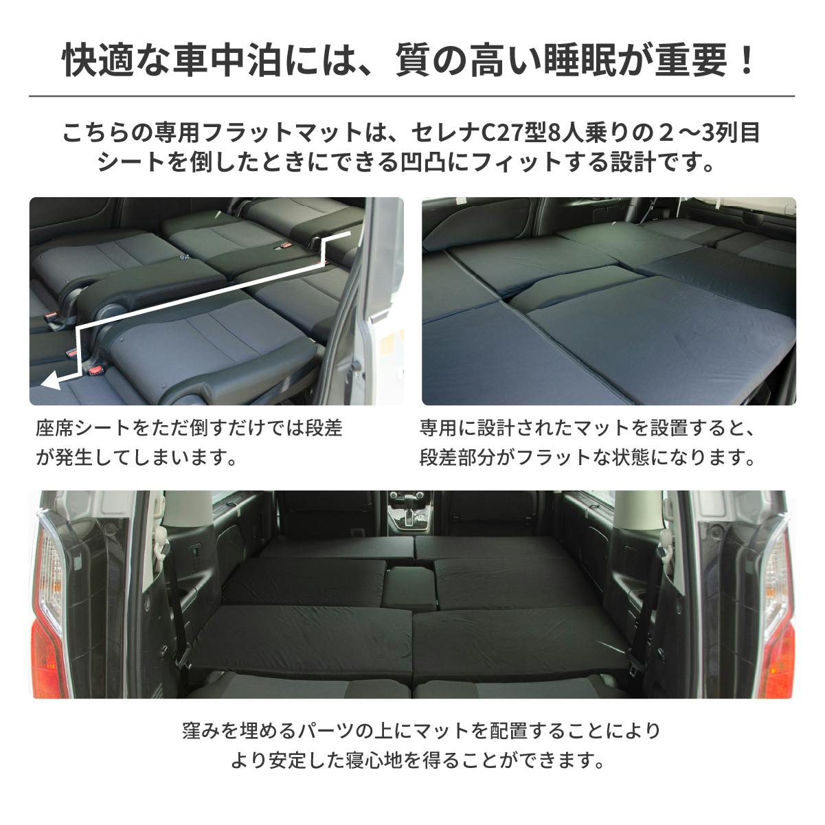 車中泊フラットマット 日産 セレナ専用 C27 8人乗り用 全席用 日本製