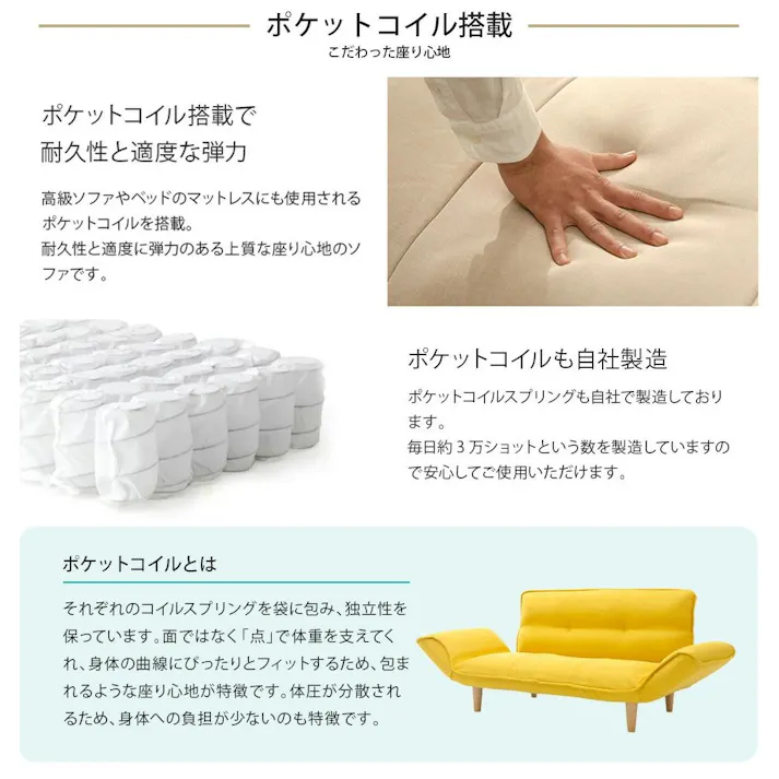 ソファー 2人掛け 肘掛け 右肘 クッション付き グリーン ポケットコイル 日本製 NAP 4982323277320【別送品】