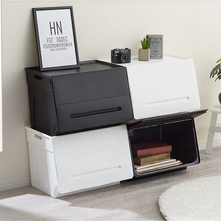 SANKA squ+ サンカ 収納ボックス BL-30BK 4個組 ブラック 色 (幅44.5×奥行き34×高さ31cm) ビックエル 小物収納 まとめ買い 整理整頓 すっきり BL-30BK-4【別送品】