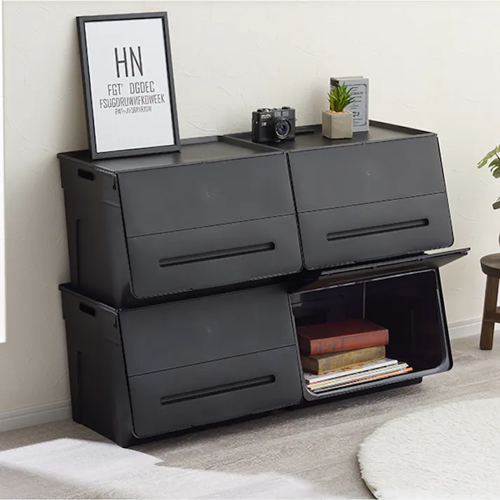 SANKA squ+ サンカ 収納ボックス BL-30BK 4個組 ブラック 色 (幅44.5×奥行き34×高さ31cm) ビックエル 小物収納 まとめ買い 整理整頓 すっきり BL-30BK-4【別送品】