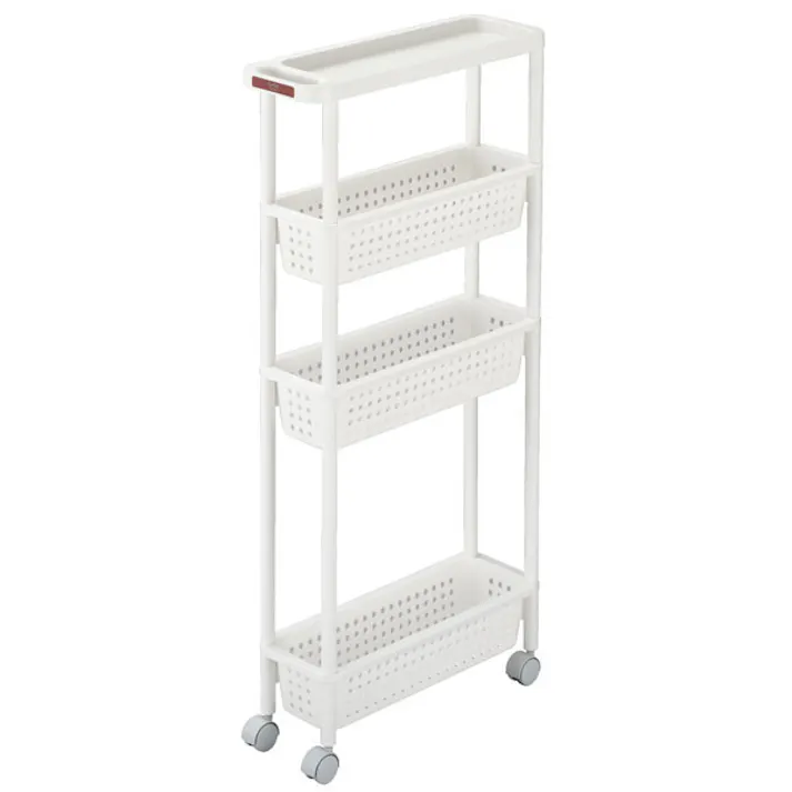 SANKA squ+ サンカ キッチンワゴン スリムワゴン (幅16cm) 4段 ホワイト簡単組立 通気性の良い穴あきバスケット キャスター付き 日本製 (幅16.5×奥行48×高さ101cm) 隙間収納 スリムラック キッチン 洗面所 CG2-SS4WH-1【別送品】