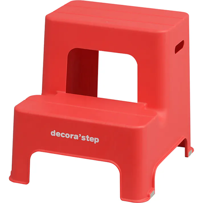 SANKA squ+ サンカ デコラステップ 踏み台 昇降ステップ台 レッド 2段 広い足のせ部分と滑り止め加工耐荷重100kg 軽量設計 日本製 子供 トイレ 玄関 洗面所 洗車台 足台 キッズ 室内 (幅43.5×奥行48.3×高さ45cm) DS2-RE-1【別送品】