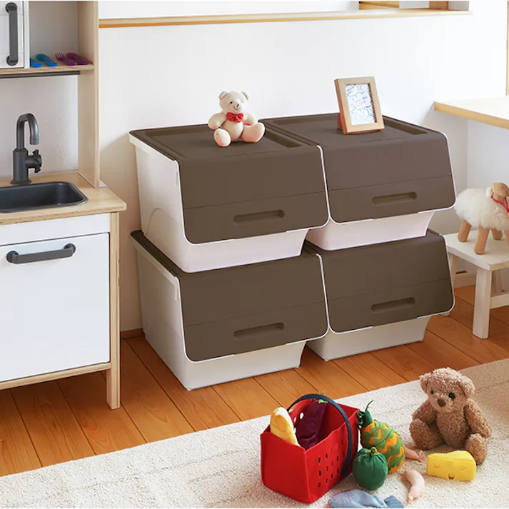 SANKA squ+ サンカ フロック 重ねて使える蓋付き衣装ケース froq fr-30NBRWH 3個組 ブラウン 大容量収納 引き出さずに使える前面開閉式 カパっとひらく固定できるフタ日本製 (幅38.5×奥行46×高さ31cm) fr-30NBRWH-3【別送品】