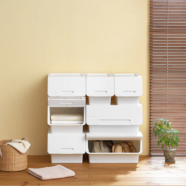 SANKA squ+ サンカ フロック 重ねて使える蓋付き衣装ケース froq fr-30NWHWH 3個組 ホワイト 大容量収納 引き出さずに使える前面開閉式 カパっとひらく固定できるフタ日本製(幅38.5×奥行46×高さ31cm) fr-30NWHWH-3【別送品】