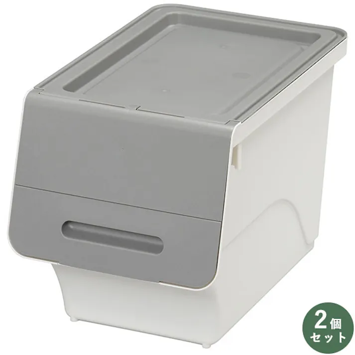 SANKA squ+ サンカ フロック 重ねて使える蓋付き衣装ケース スリム froq fr-S30GYWH 2個組 サンド グレー 大容量収納 引き出さずに使える前面開閉式 カパっとひらく固定できるフタ日本製(幅28.5×奥行46×高さ31cm) fr-S30GYWH-2【別送品】