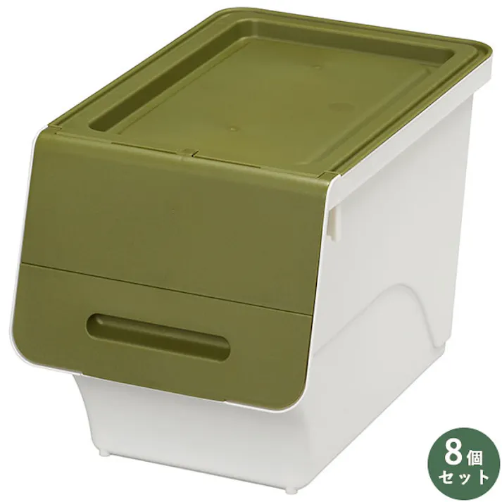 SANKA squ+ サンカ フロック 重ねて使える蓋付き衣装ケース froq fr-S30KA/WH 8個組 スリム サンド カーキ おしゃれな大容量収納 引き出さずに使える前面開閉式 (幅28.5×奥行46×高さ31cm) fr-S30KAWH-8【別送品】