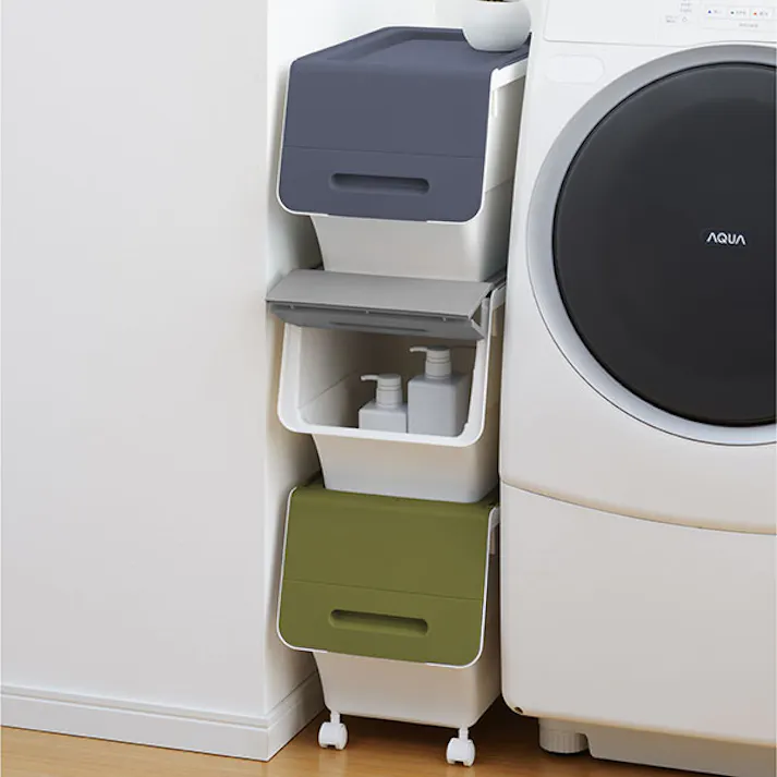 SANKA squ+ サンカ フロック 重ねて使える蓋付き衣装ケース froq fr-S30KA/WH 8個組 スリム サンド カーキ おしゃれな大容量収納 引き出さずに使える前面開閉式 (幅28.5×奥行46×高さ31cm) fr-S30KAWH-8【別送品】