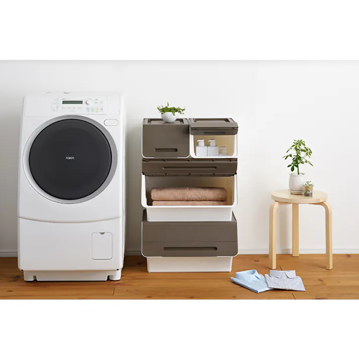 SANKA squ+ サンカ フロック 重ねて使える蓋付き衣装ケース ワイド froq fr-W30NBRWH 2個組 ブラウン 大容量収納 引き出さずに使える前面開閉式 カパっとひらく固定できるフタ 日本製(幅57×奥行46×高さ31cm) fr-W30NBRWH-2【別送品】