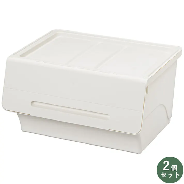 SANKA squ+ サンカ フロック 重ねて使える蓋付き衣装ケース ワイド froq fr-W30NWHWH 2個組 ホワイト 大容量収納 引き出さずに使える前面開閉式 カパっとひらく固定できるフタ 日本製(幅57×奥行46×高さ31cm) fr-W30NWHWH-2【別送品】