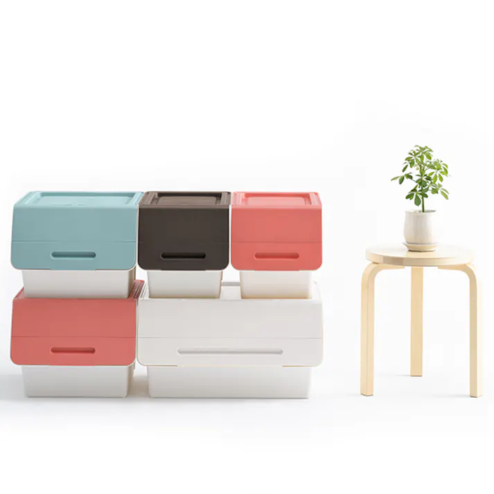 SANKA squ+ サンカ フロック 重ねて使える蓋付き衣装ケース ワイド froq fr-W30NWHWH 2個組 ホワイト 大容量収納 引き出さずに使える前面開閉式 カパっとひらく固定できるフタ 日本製(幅57×奥行46×高さ31cm) fr-W30NWHWH-2【別送品】