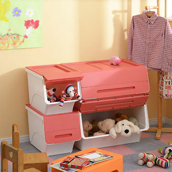 SANKA squ+ サンカ フロック 重ねて使える蓋付き衣装ケース froq fr-W30P/WH 6個組 ワイド ピンク おしゃれな大容量収納 引き出さずに使える前面開閉式 (幅57×奥行46×高さ31cm) fr-W30PWH-6【別送品】