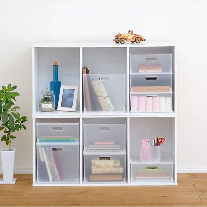 SANKA squ+ サンカ インボックス 収納ボックス 横型 NIB-YMCL 12個組 ハーフサイズ クリア (幅26.3x奥行26.3x高さ17.8cm) 横置きカラーボックスにぴったりフィット 3方向取っ手付き 積み重ね可能 日本製 NIB-YMCL-12【別送品】