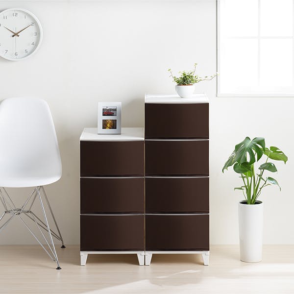 SANKA squ+ サンカ ルームス 収納 チェスト ブラウン スリム 3段 (幅34