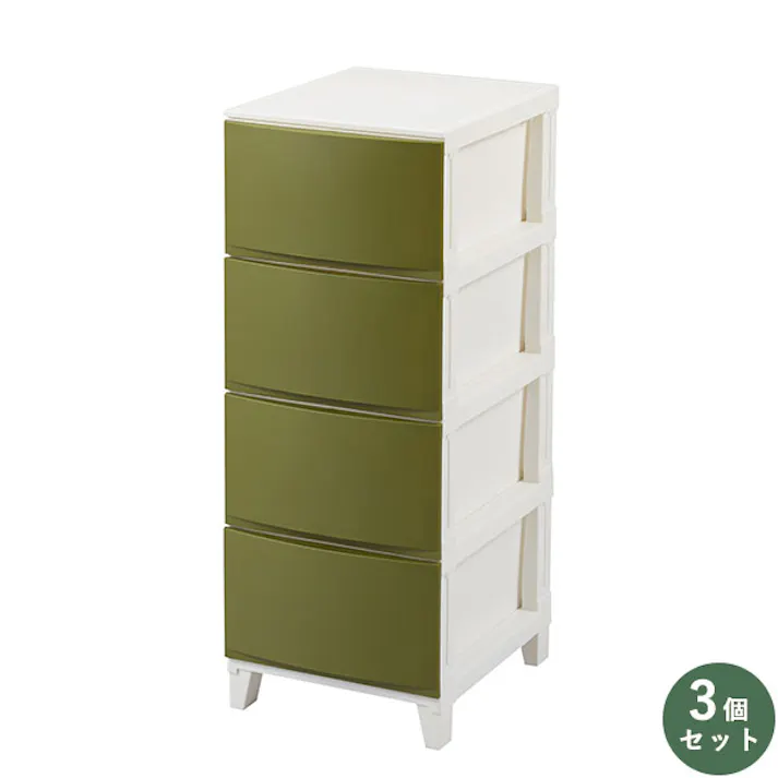 SANKA squ+ サンカ ルームス 収納 チェスト RSD-S344SKA 3個組 サンドカーキ スリム 4段 (幅34×奥行42×高さ87.5cm) 簡単組み立て 日本製 衣装ケース タンス RSD-S344SKA-3【別送品】