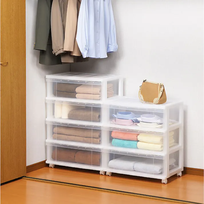 SANKA サンカ クローゼットワイドチェスト 3段 SCW-03WH 2個組ホワイト(引出しすりガラス調) 【 幅60×奥行40×高さ66cm(キャスター装着時) 】 クローゼットワイドチェスト日本製 SCW-03WH-2【別送品】