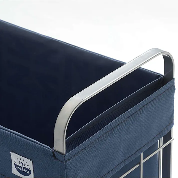 SANKA squ+ サンカ ランドリーバスケット 折りたたみ キャスター付き サンバッサ 25L ネイビー (幅39.5×奥行き20.5×高さ48.4cm) ワイヤー 撥水加工 ストッパー付きキャスター SWWB-25NV-1【別送品】