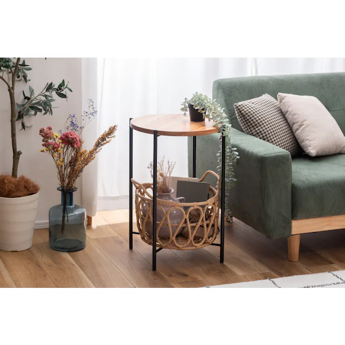 東谷 Room Essence バスケット付きサイドテーブル ナチュラル Size:43.5×43.5×60 【4985155230037】 GUY-822NA【別送品】