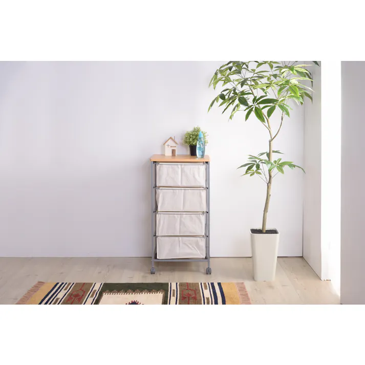 東谷 Room Essence キャンバスチェスト4段 ベージュ Size:43×44×84 【4985155018208】 MIP-278【別送品】