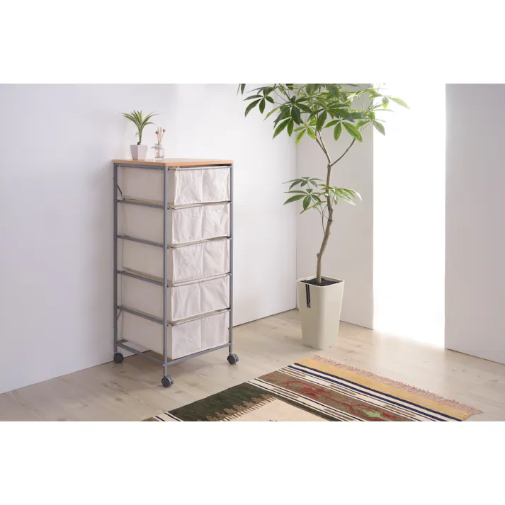 東谷 Room Essence キャンバスチェスト5段 ベージュ Size:43×44×101.5 【4985155018215】 MIP-279【別送品】