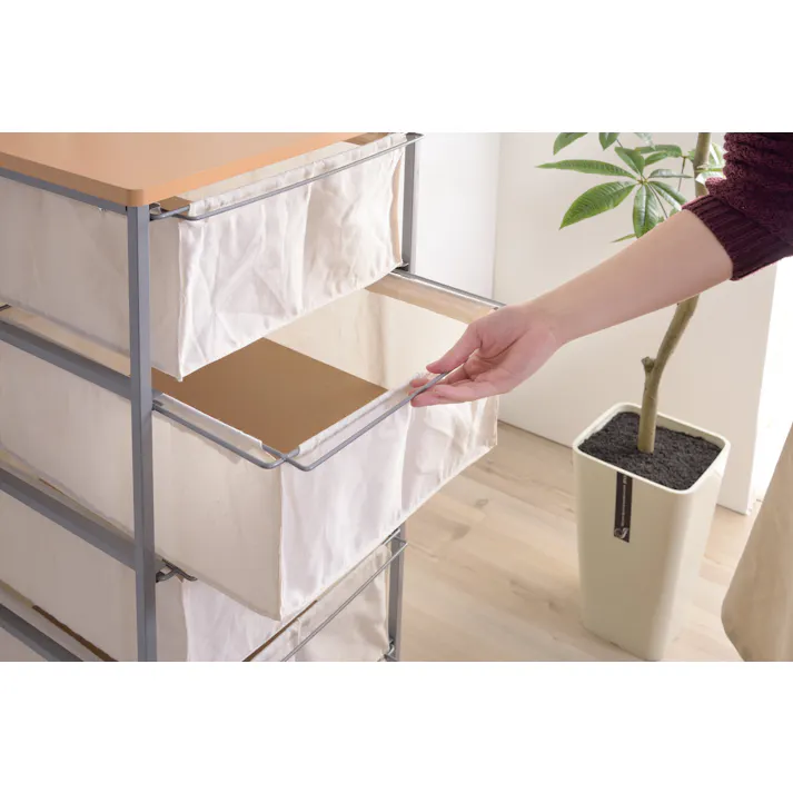 東谷 Room Essence キャンバスチェスト5段 ベージュ Size:43×44×101.5 【4985155018215】 MIP-279【別送品】