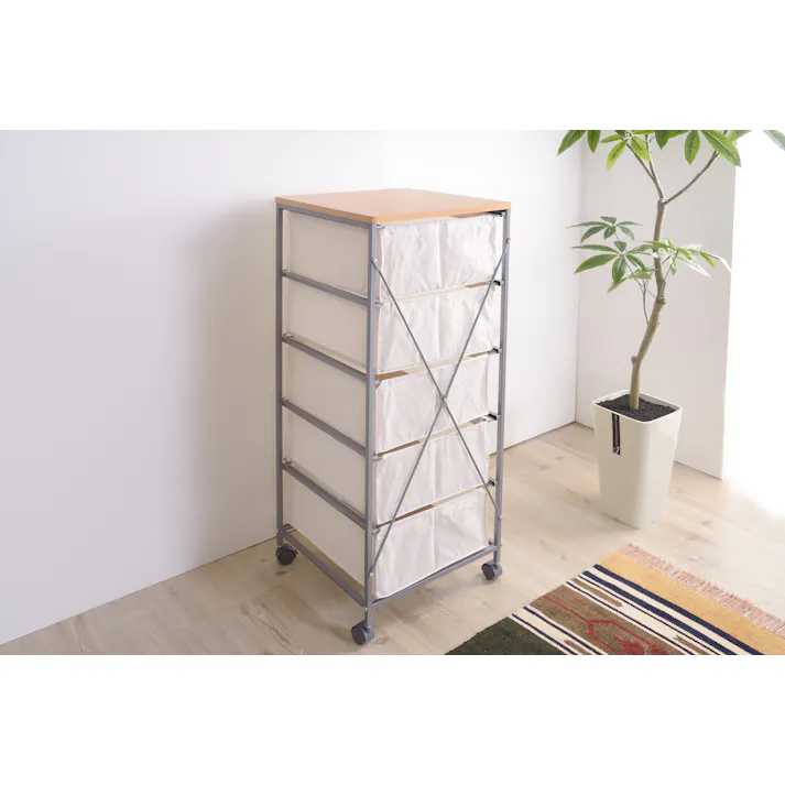 東谷 Room Essence キャンバスチェスト5段 ベージュ Size:43×44×101.5 【4985155018215】 MIP-279【別送品】