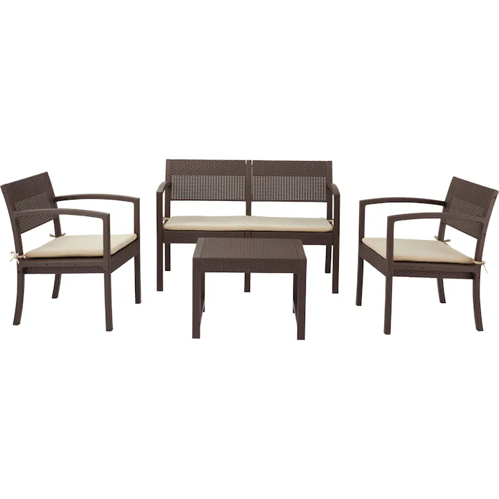 東谷 Room Essence ガーデンリビング4点セット ブラウン Size:1Pソファ58.5×61×75.5×SH41、2Pソファ112×61×75.5×SH41、テーブル58×51×42 【4985155223978】 ODS-104【別送品】