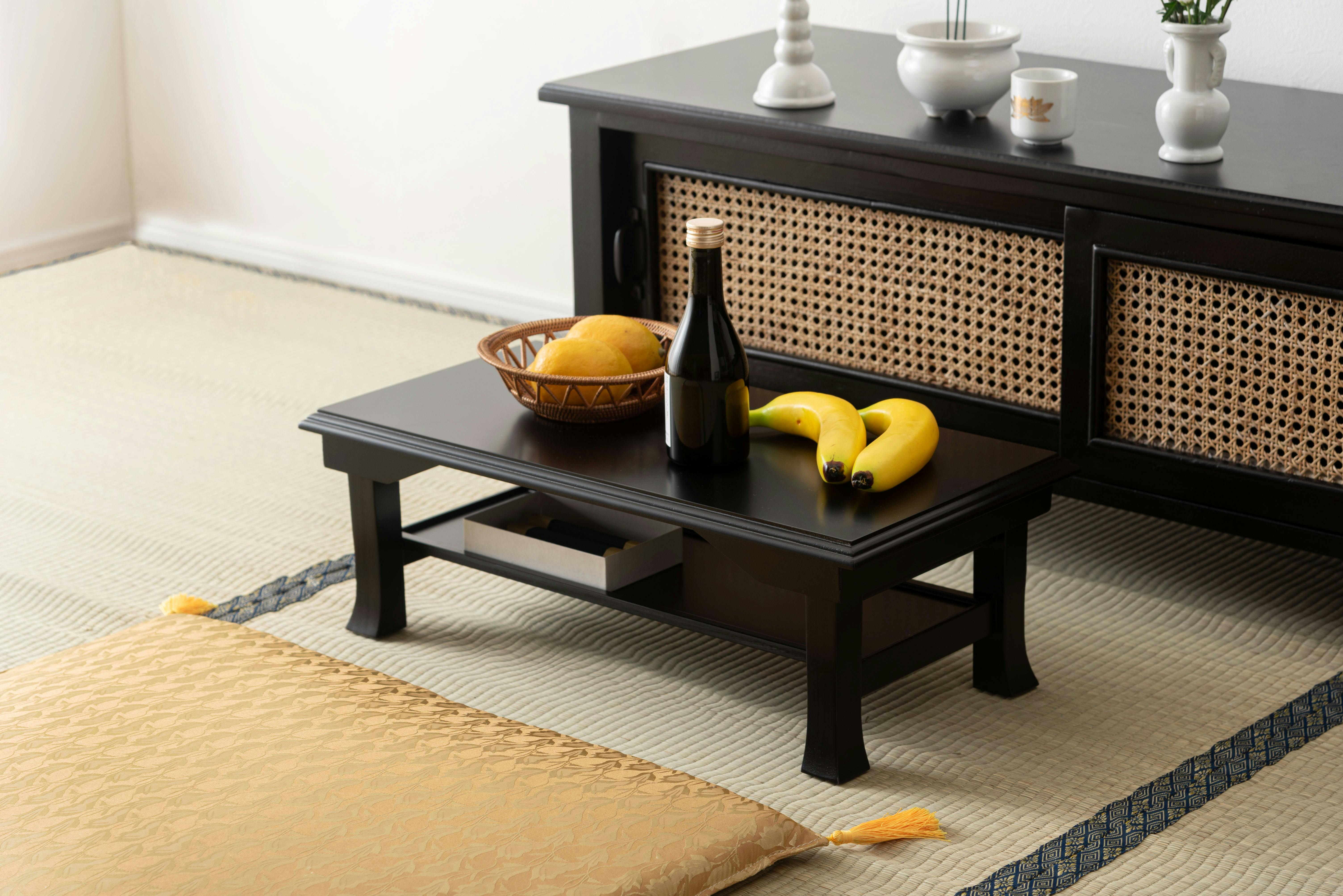 Room Essence お座敷ミニテーブル W60×D30×H20 ブラック 完成品