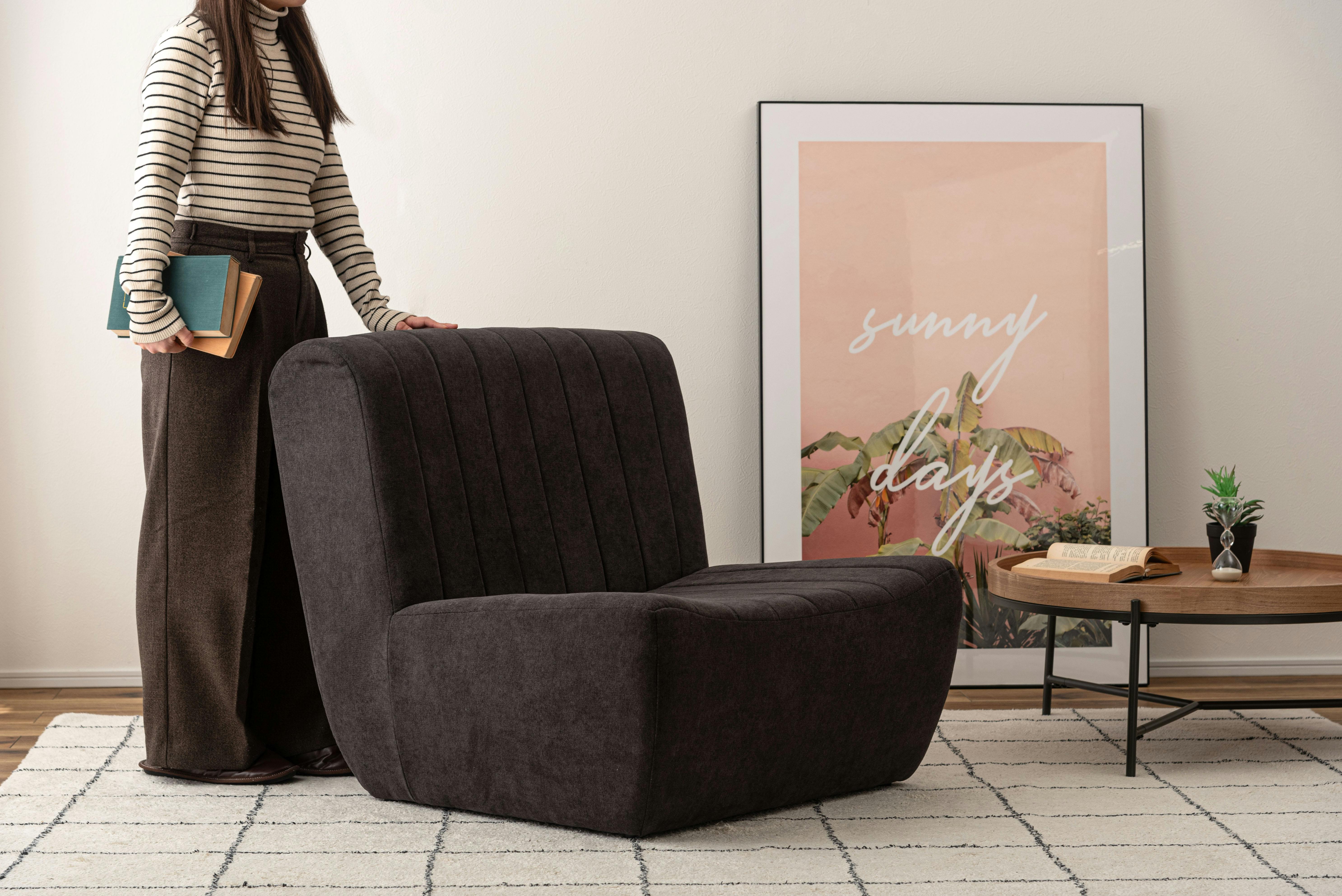 Room Essence フロアソファ W80×D88×H75×SH33 チャコールグレー 完成品