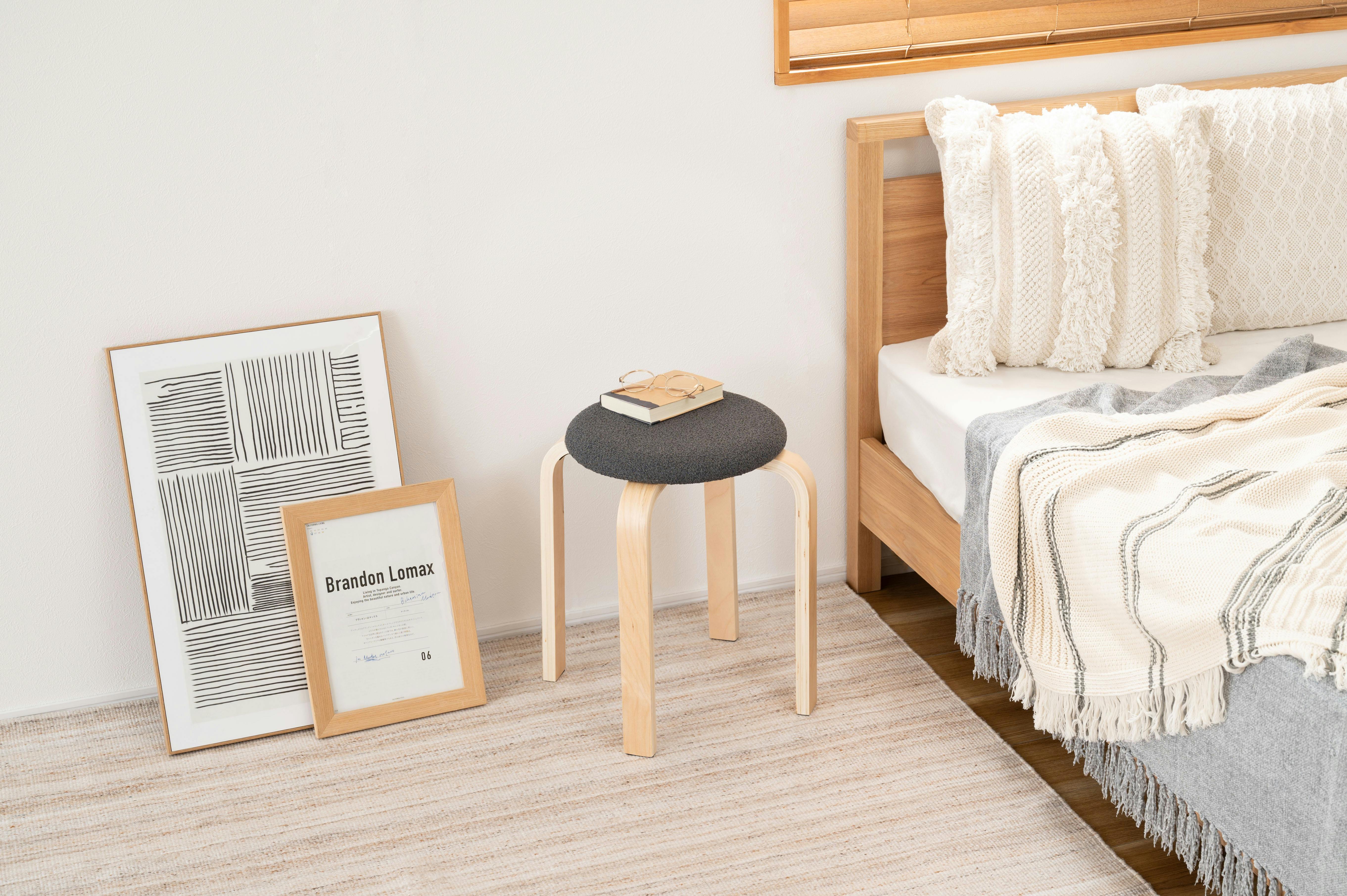 Room Essence スツール W32×D32×H45 チャコールグレー 完成品 椅子 円