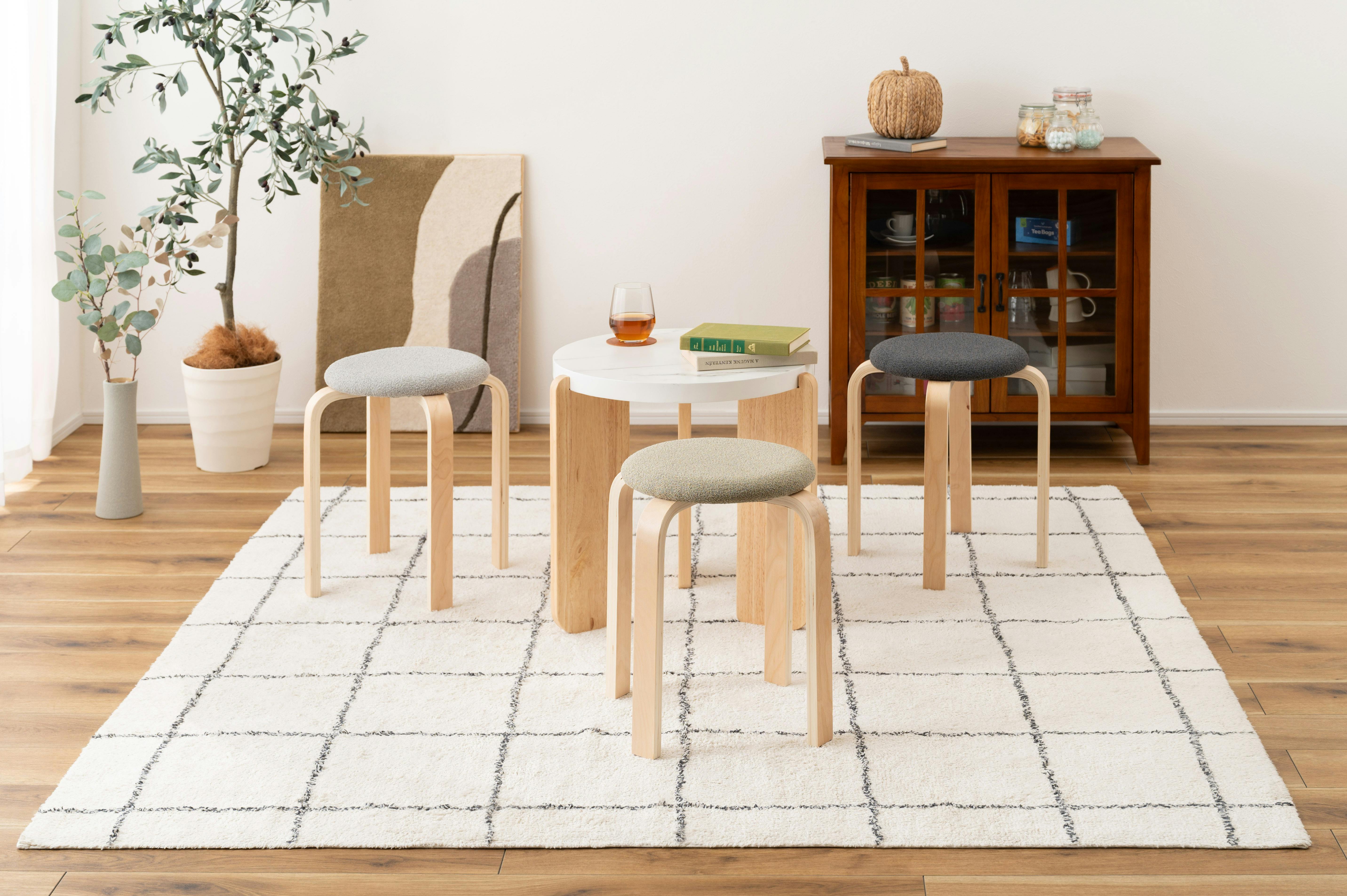 Room Essence スツール W32×D32×H45 チャコールグレー 完成品 椅子 円