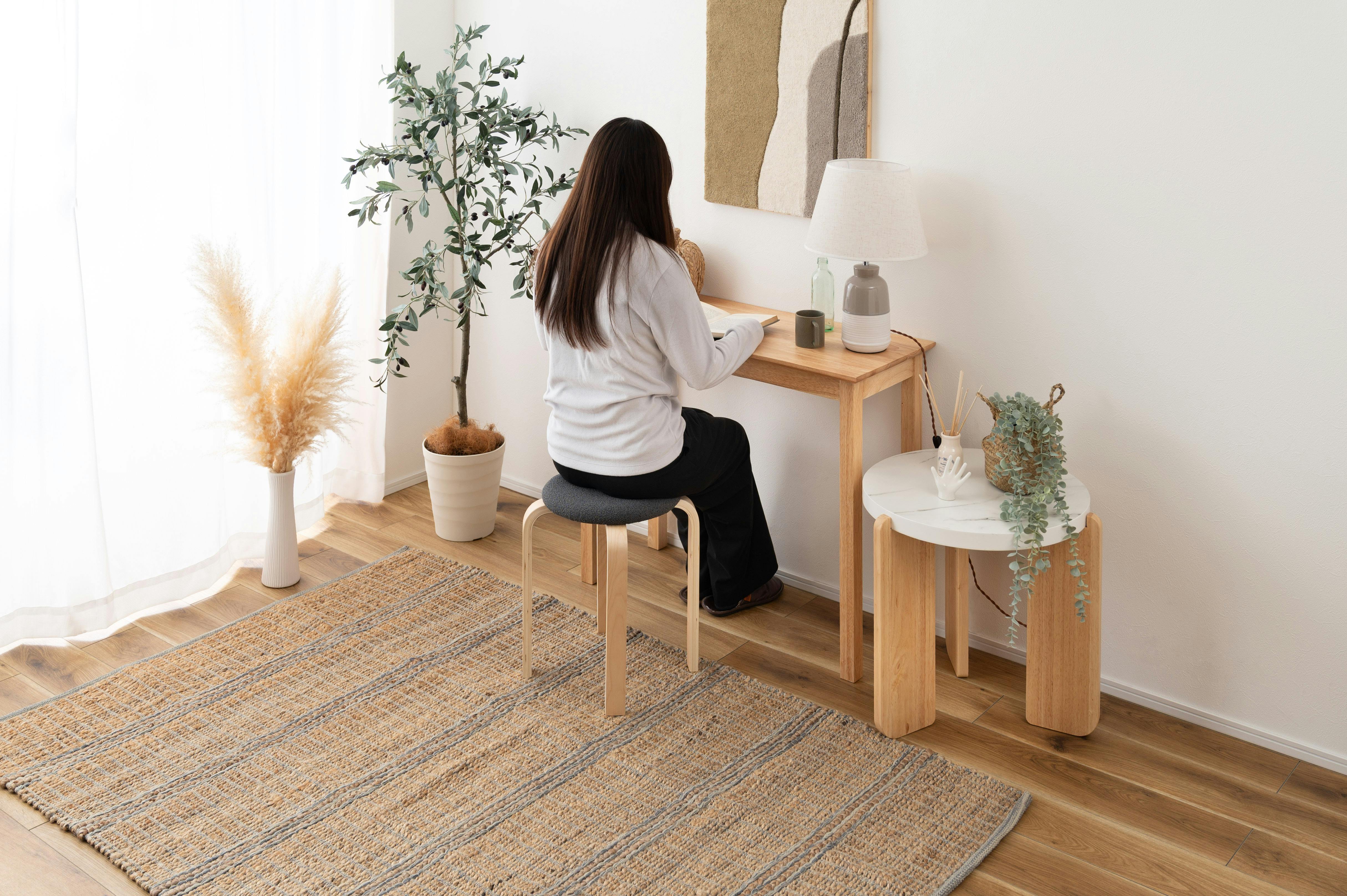 Room Essence スツール W32×D32×H45 チャコールグレー 完成品 椅子 円