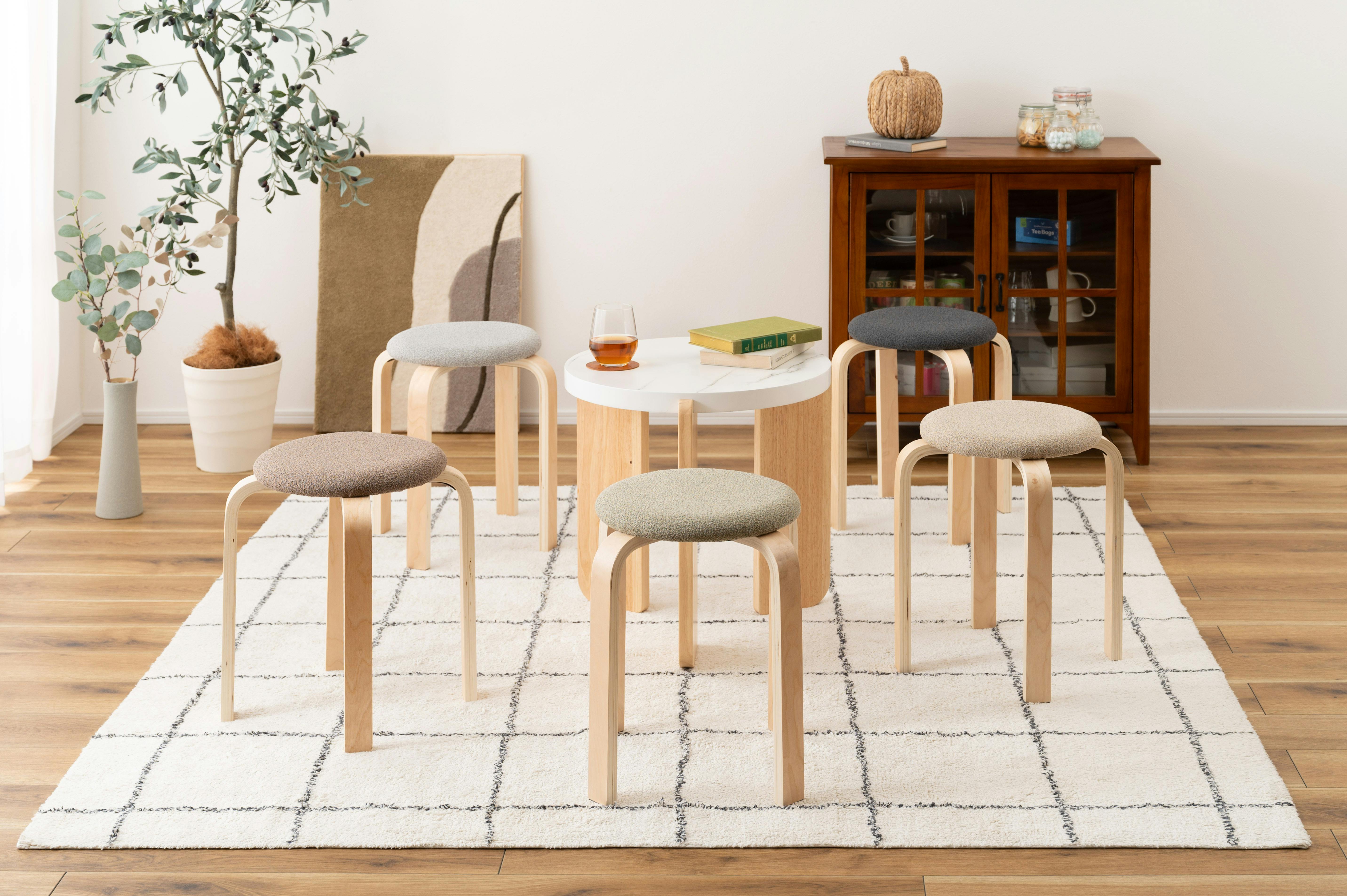 Room Essence スツール W32×D32×H45 グレーベージュ 完成品 椅子 円