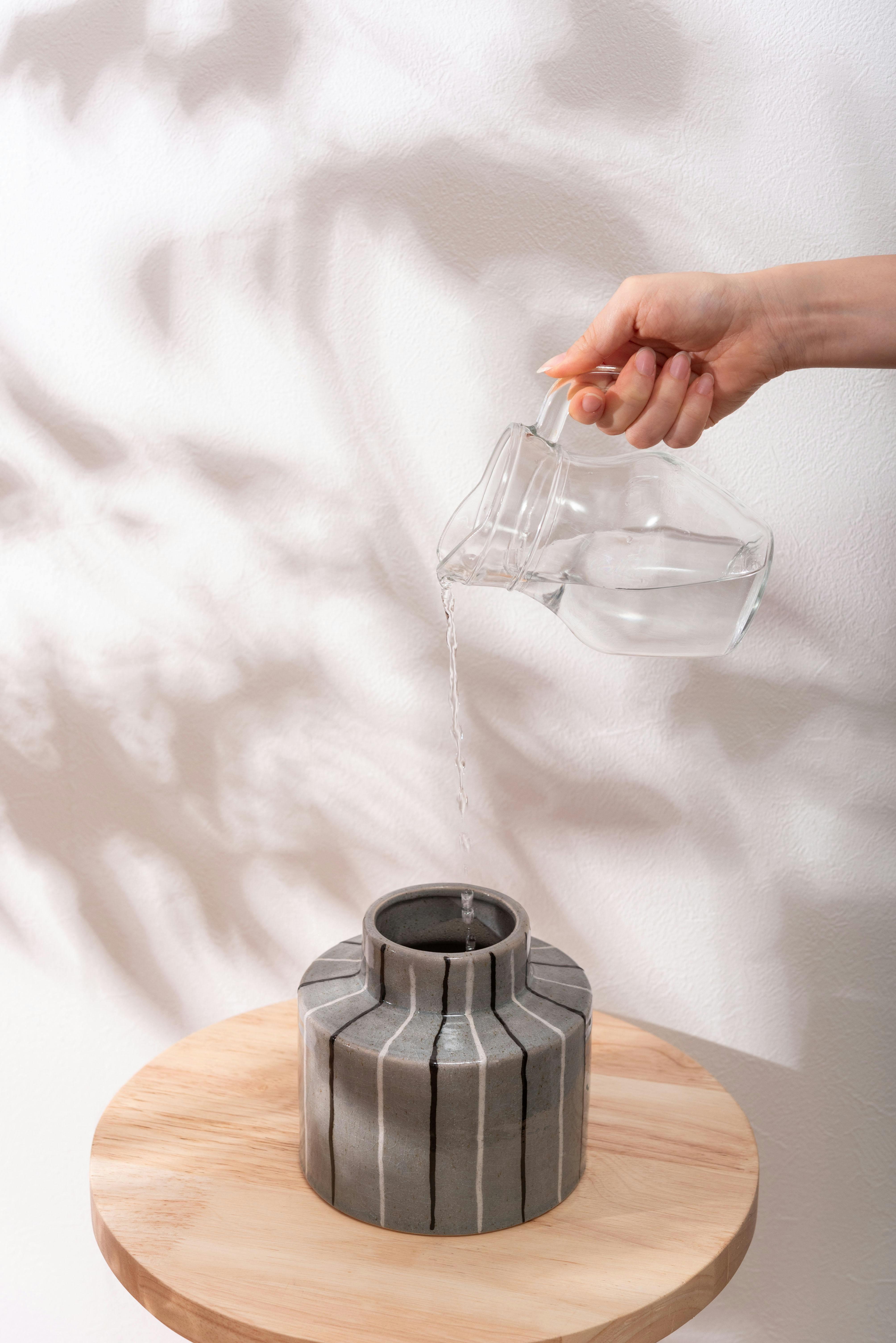 Room Essence フラワーベース W15×D15×H14 グレー 完成品 花瓶 花びん