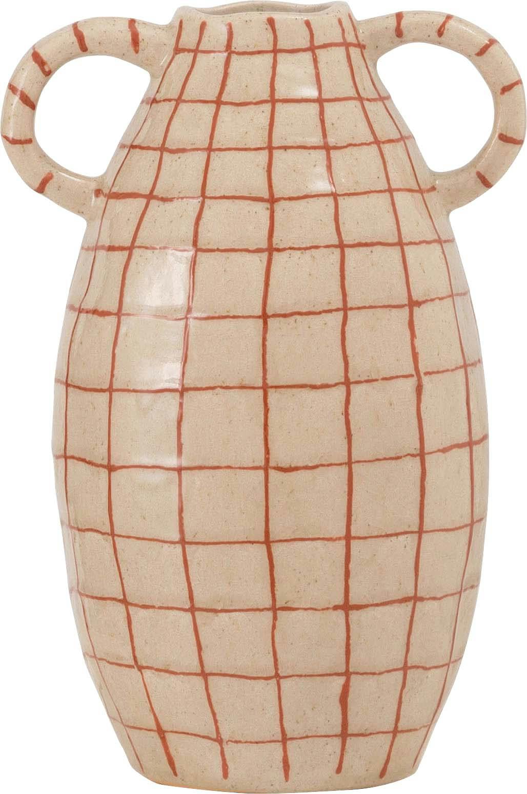 Room Essence フラワーベース W19.5×D16×H29 ベージュ 完成品 花瓶 花びん フラワースタンド 陶器 北欧 シンプル 艶 生花 枝物 卓 グリーン・観葉植物用品