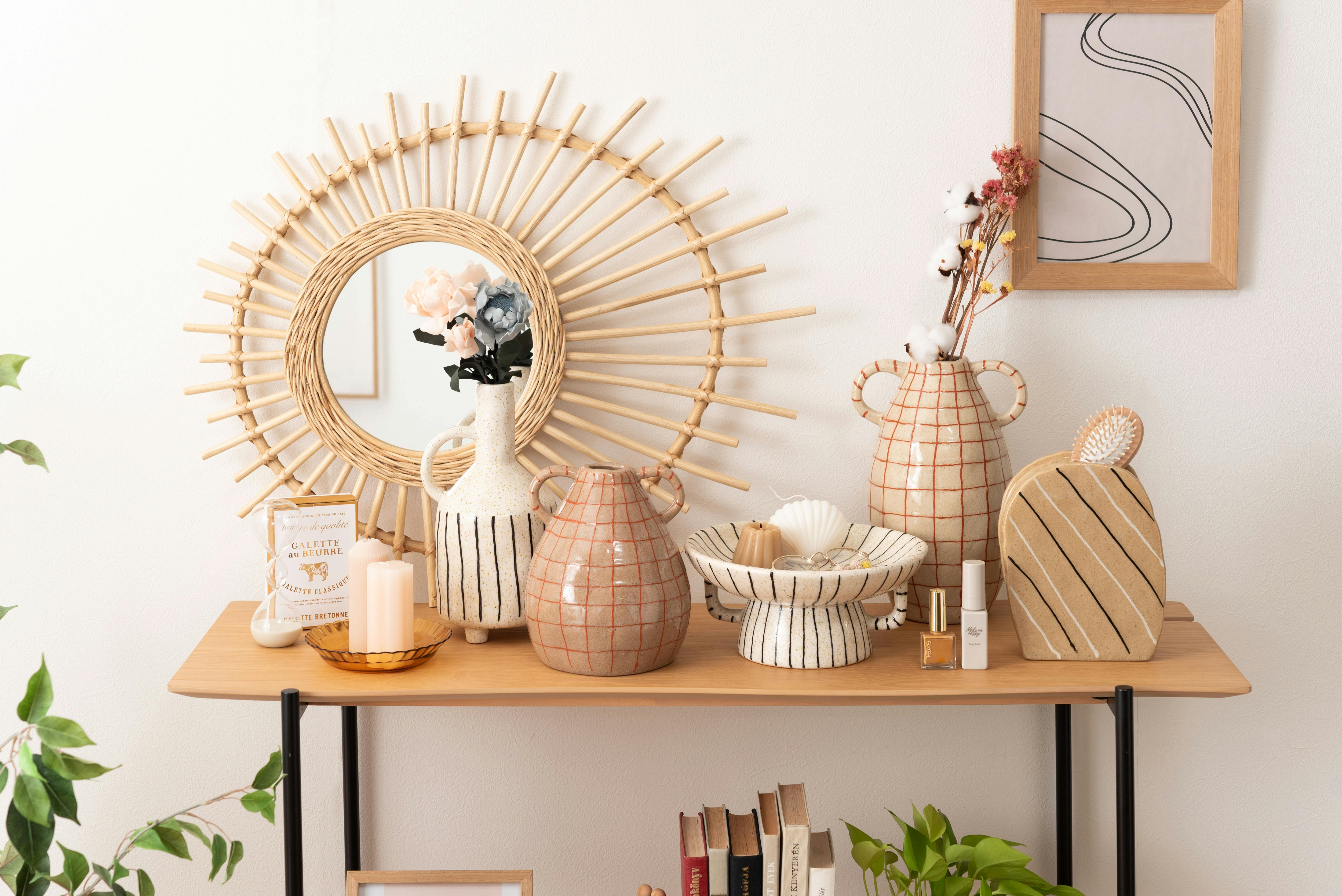 Room Essence フラワーベース W19.5×D16×H29 ベージュ 完成品 花瓶