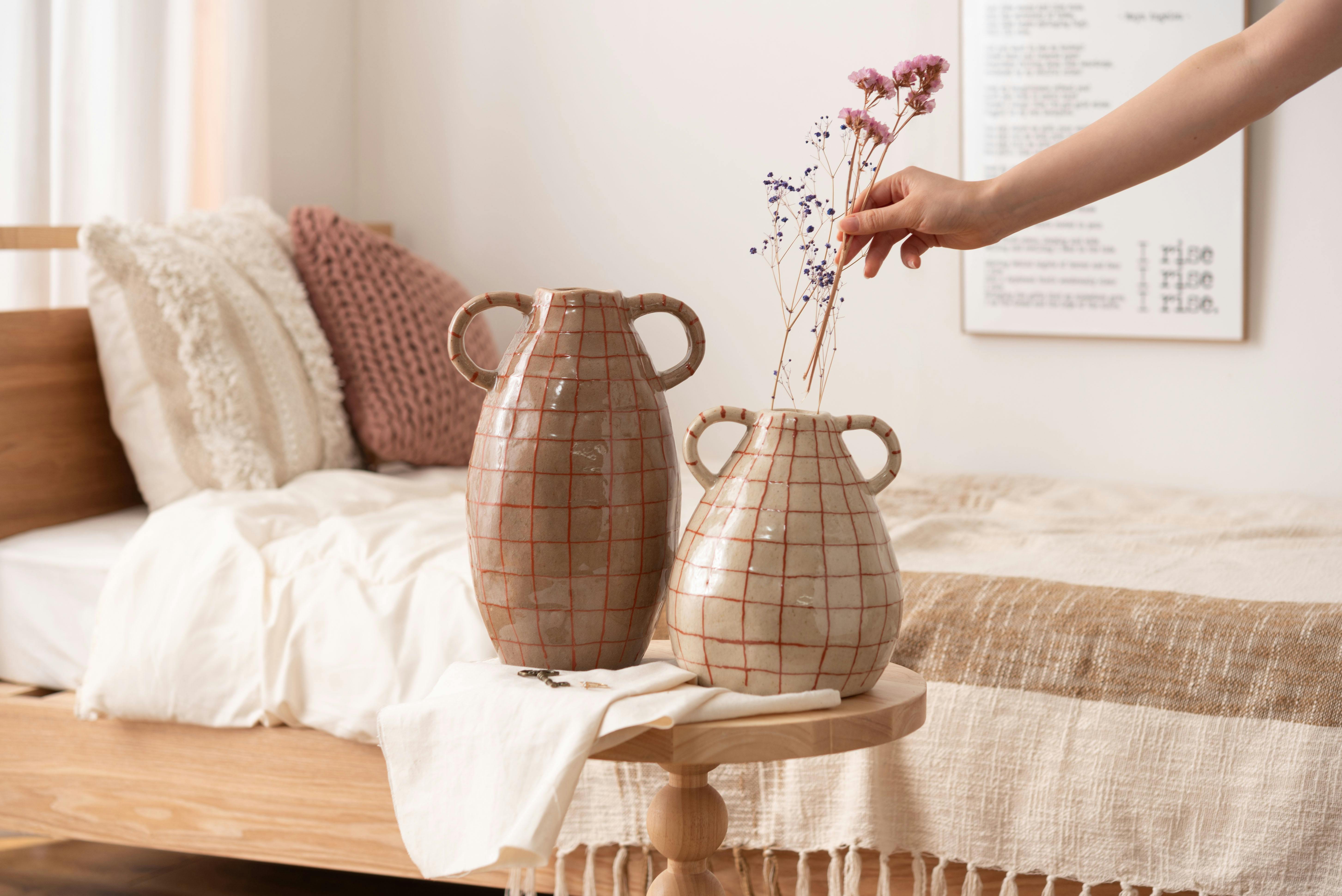 Room Essence フラワーベース W19.5×D16×H29 ブラウン 完成品 花瓶