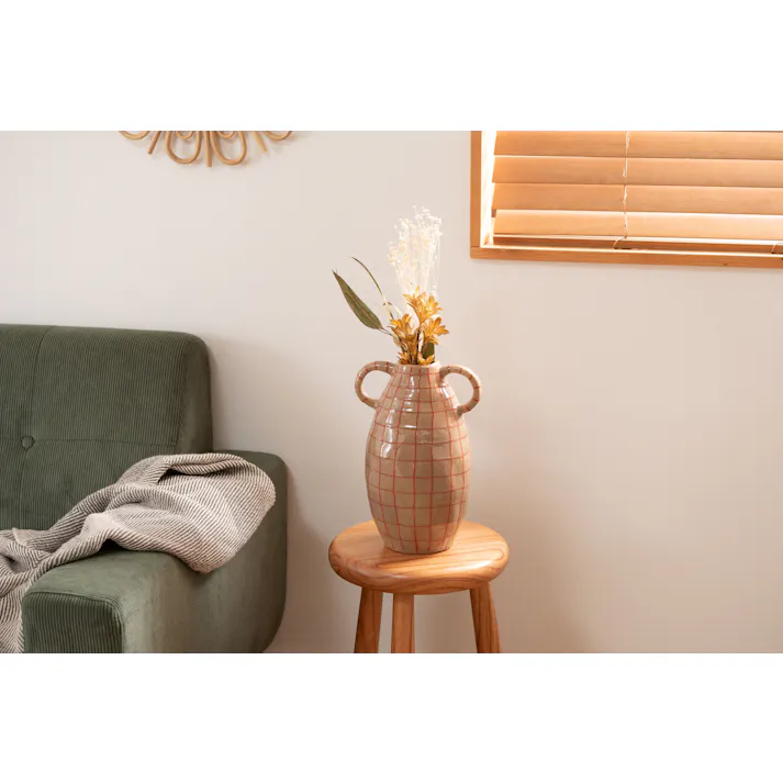 Room Essence フラワーベース W19.5×D16×H29 ブラウン 完成品 花瓶 花びん フラワースタンド 陶器 北欧 シンプル 艶 生花 枝物 卓上 床置き 陶器製 和モダン レトロ ベーシック インテリア 寝室 リビング 玄関 廊下 CLY-76BR【別送品】