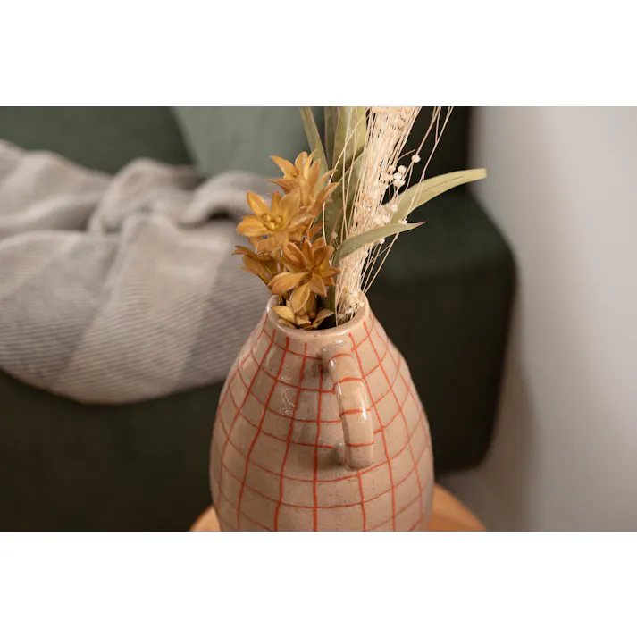 Room Essence フラワーベース W19.5×D16×H29 ブラウン 完成品 花瓶 花びん フラワースタンド 陶器 北欧 シンプル 艶 生花 枝物 卓上 床置き 陶器製 和モダン レトロ ベーシック インテリア 寝室 リビング 玄関 廊下 CLY-76BR【別送品】