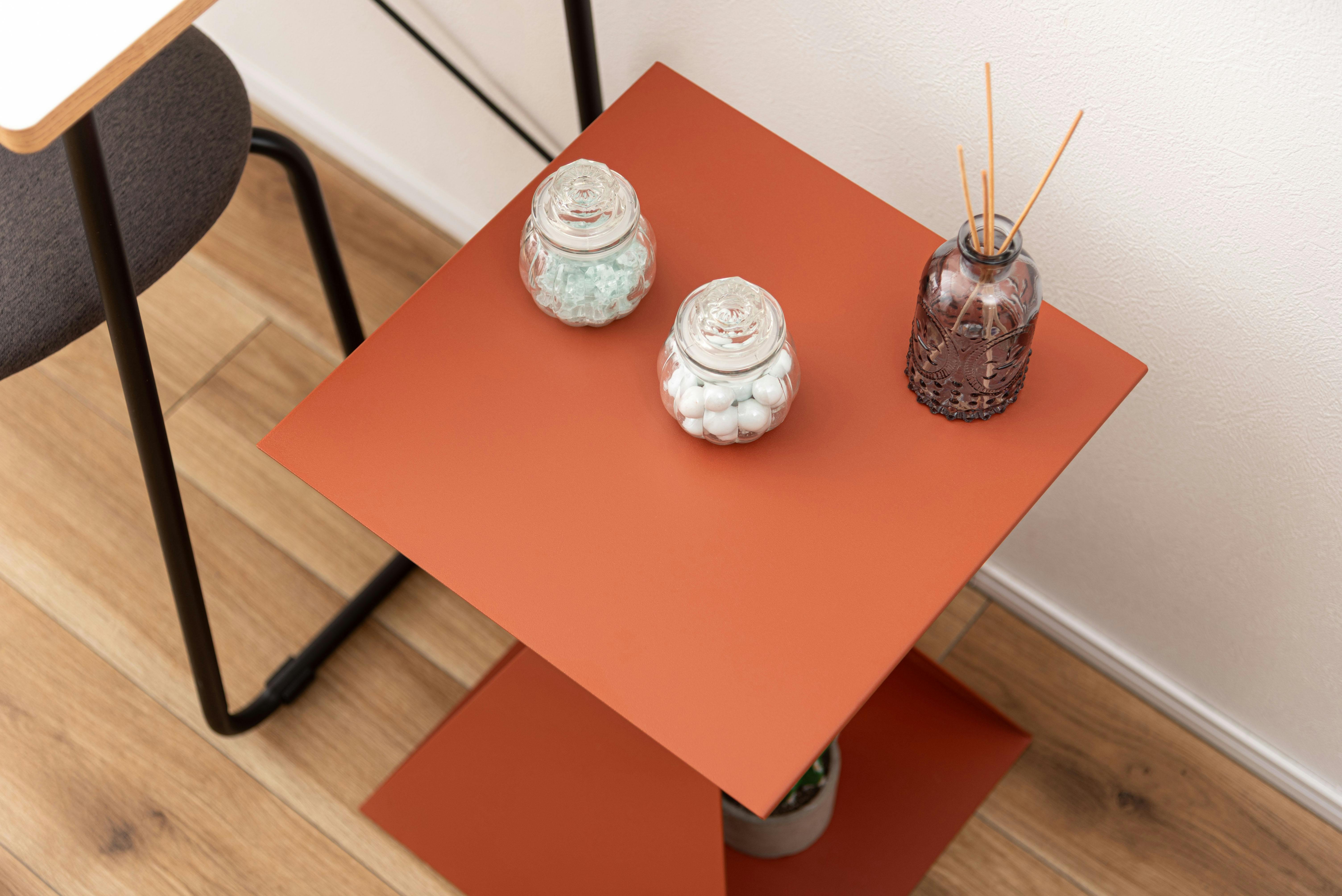 Room Essence サイドテーブル W35×D35×H50.5 オレンジ 完成品 テーブル