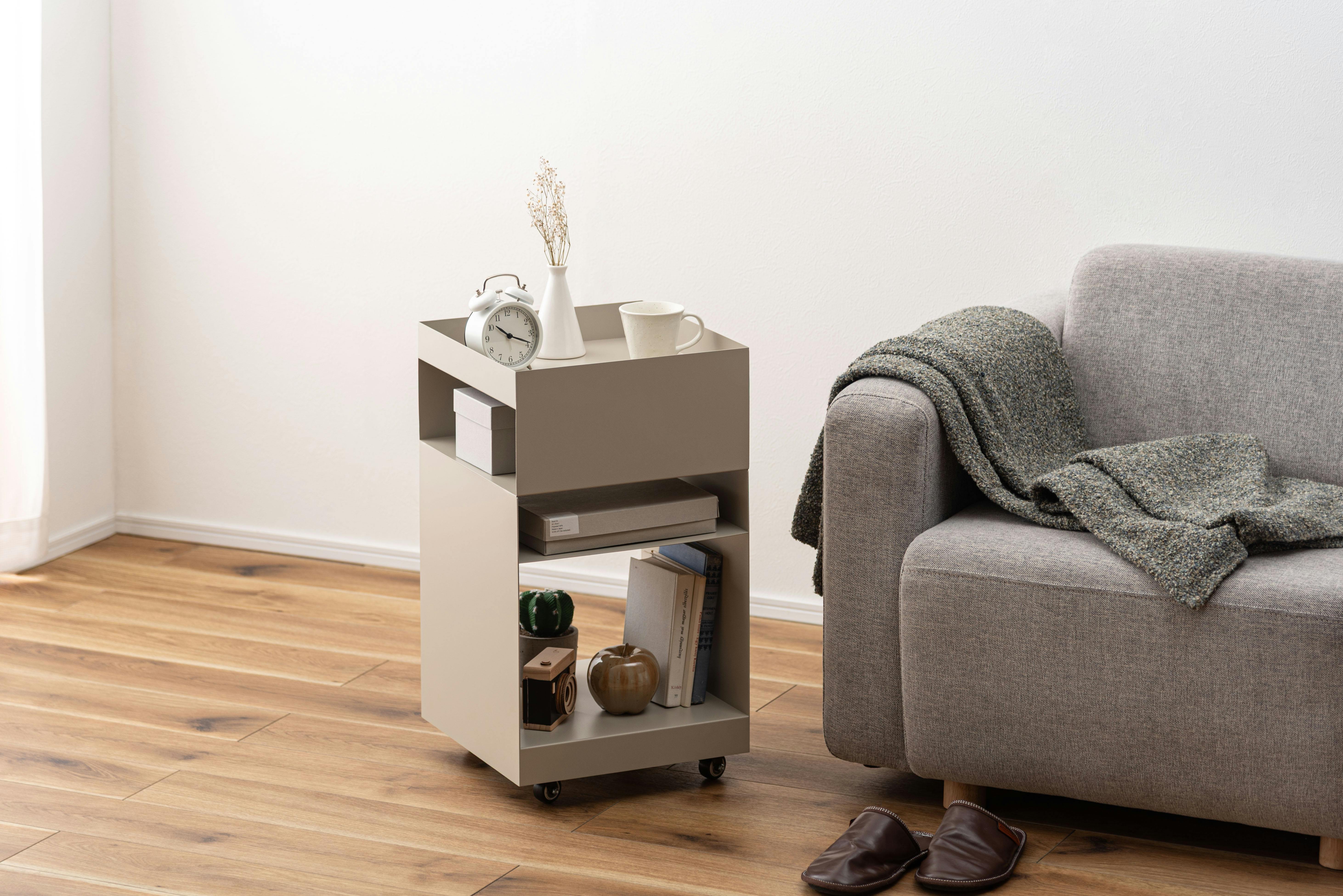 Room Essence サイドテーブルワゴン W35×D35×H62.5 ベージュ 組立式