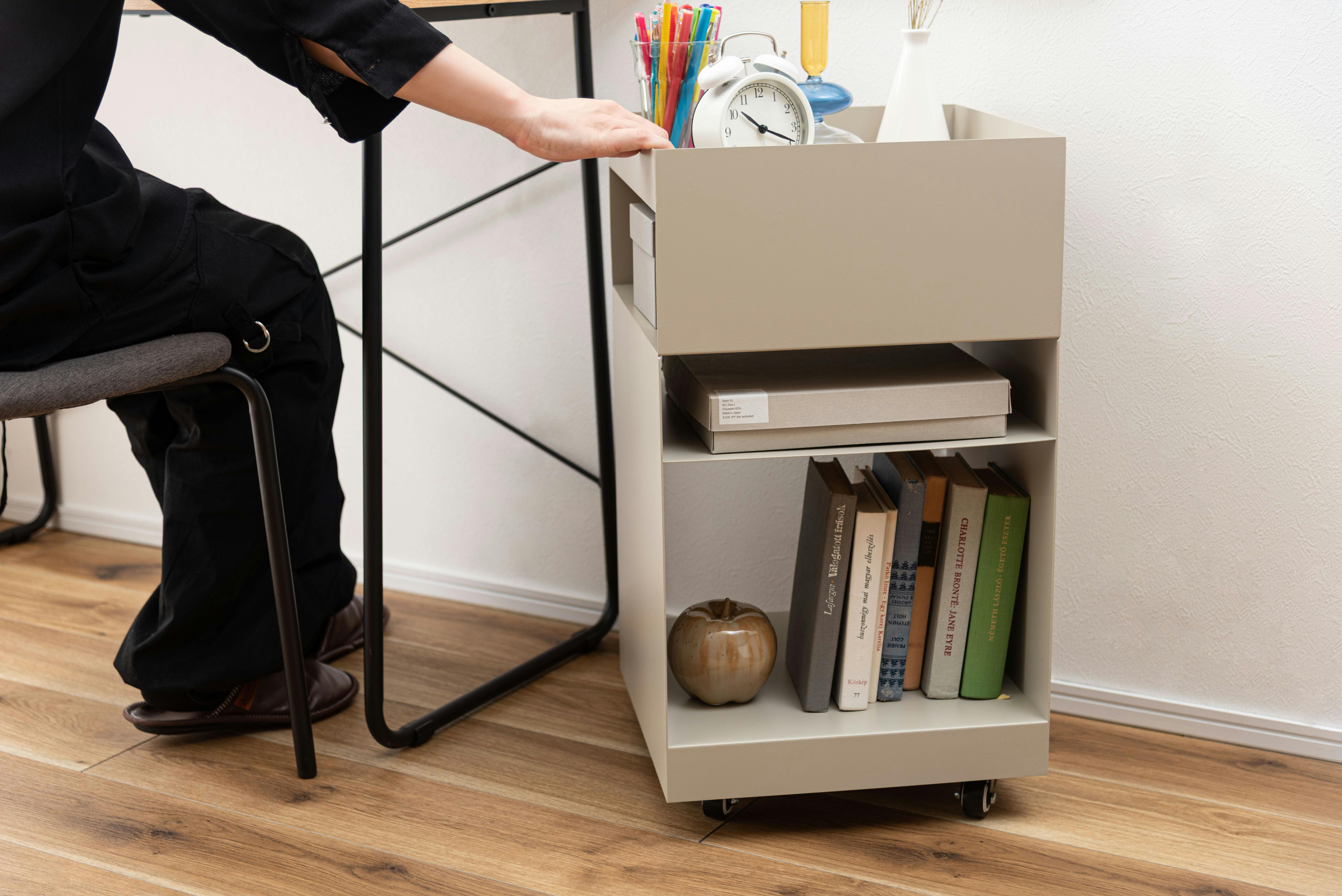 Room Essence サイドテーブルワゴン W35×D35×H62.5 ベージュ 組立式