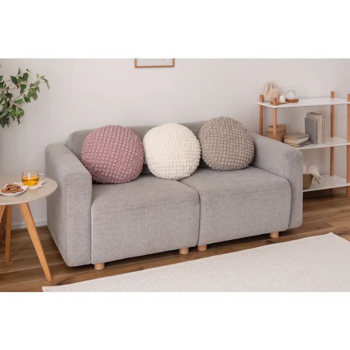 Room Essence 冷感ラウンドクッション 約W38×D38×H7 ピンク 完成品 接触冷感 ポップコーン生地 かわいい 韓国インテリア 北欧 もちもち 夏 ひんやり ニュアンスカラー くすみカラー ラウンド 丸型 丸 円形 ポコポコワッフル生地 GLK-202PK【別送品】