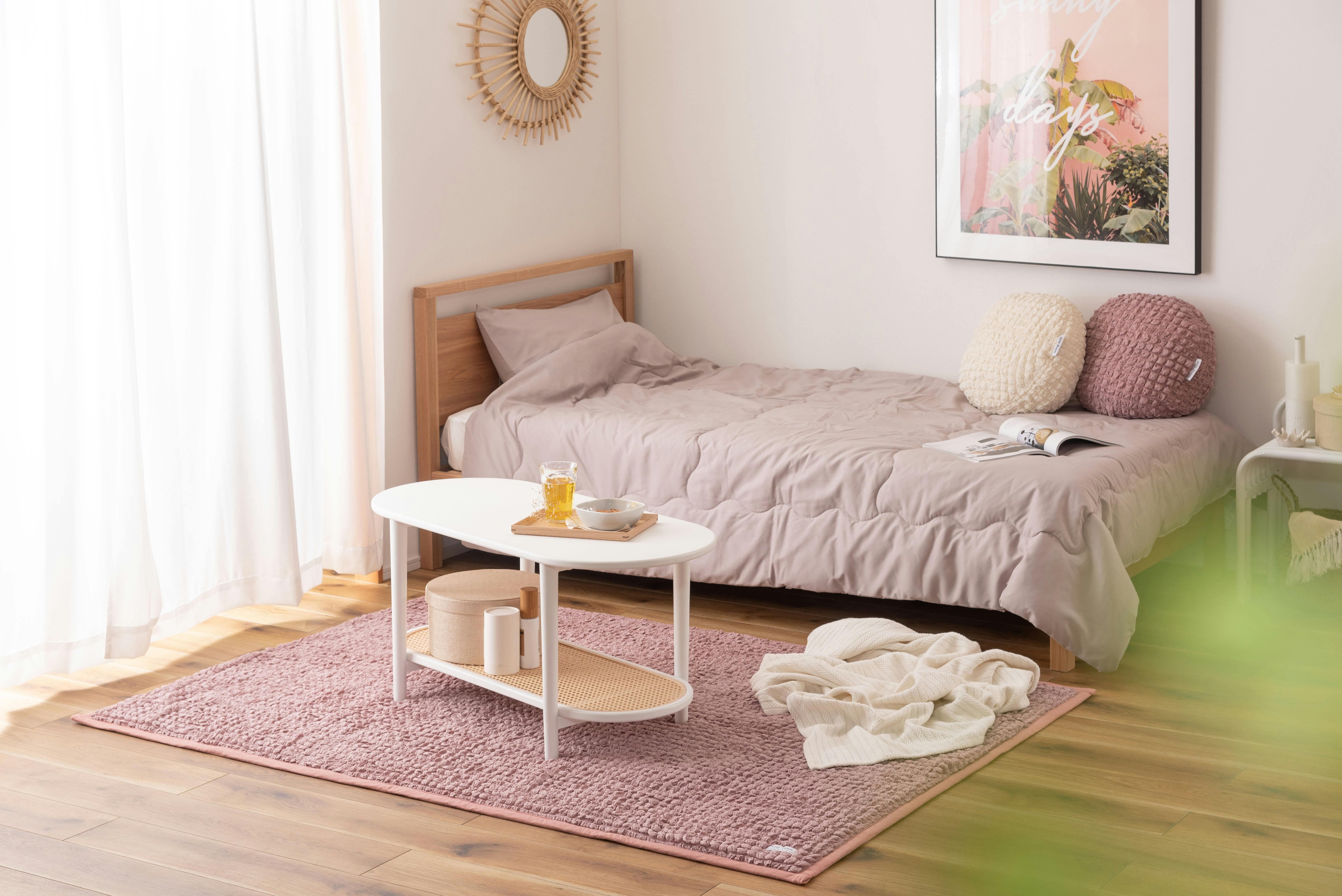 Room Essence 冷感ポップコーンラグ 約W190×D130 ピンク 完成品 接触冷