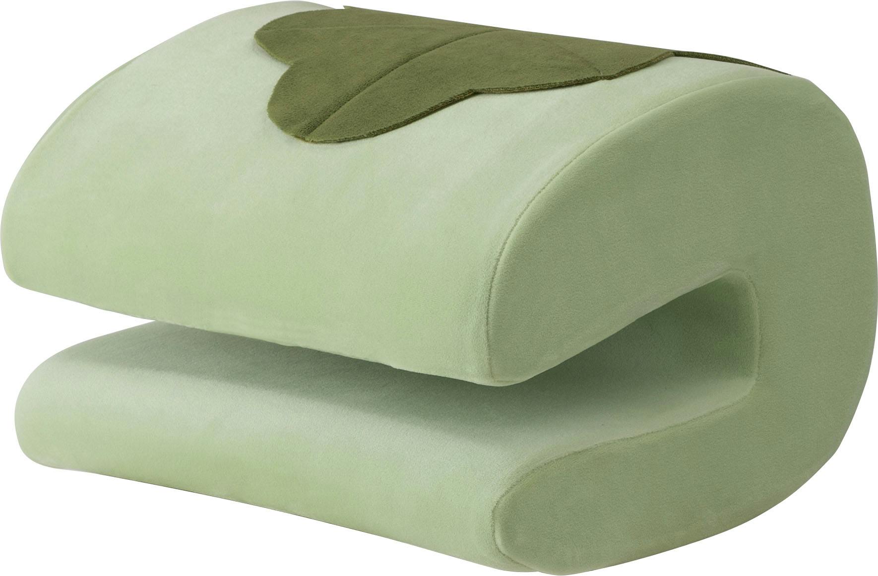 Room Essence 挟んで使えるクッション W30×D25×H19 グリーン 完成品 腰当て 枕 肘置き 背もたれ ポップ 和風 おもち 草 可愛い U字 背当てクッション