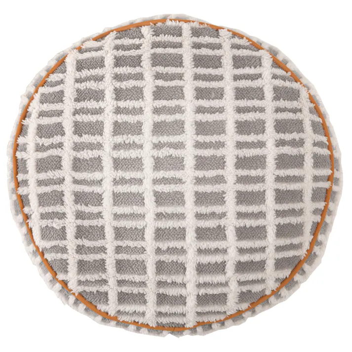 Room Essence ラウンドボアチェックークッション 約W34×D34×H16 グレー 完成品 クッション チェック柄 もこもこ ふんわり 可愛い 北欧風 くすみカラー シンプル ナチュラル もちもち ボア GLK-214GY【別送品】