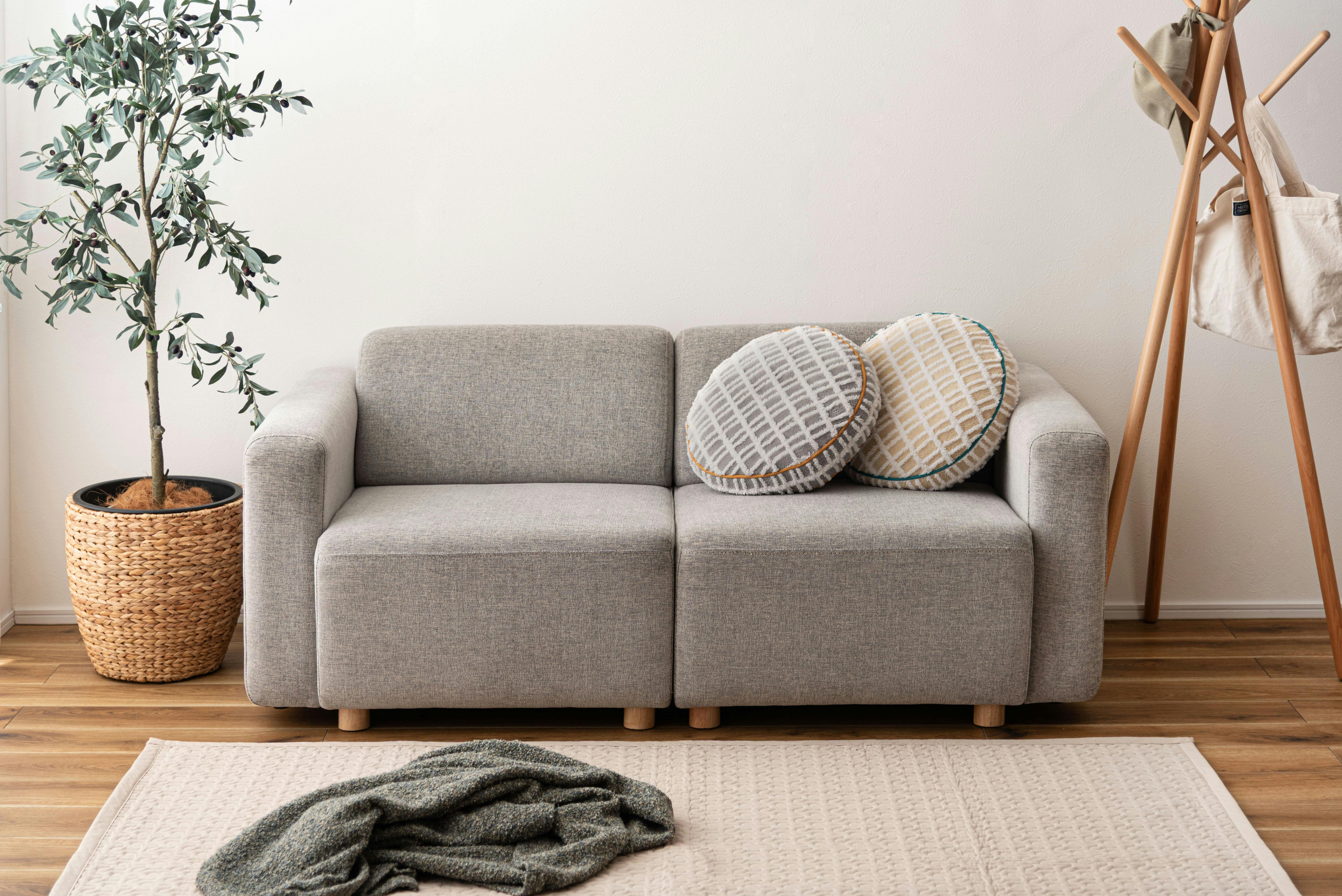 Room Essence ラウンドボアチェックークッション 約W34×D34×H16 グレー