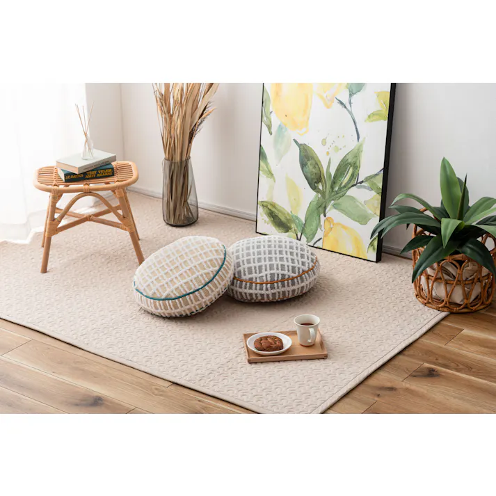 Room Essence ラウンドボアチェックークッション 約W34×D34×H16 グレー 完成品 クッション チェック柄 もこもこ ふんわり 可愛い 北欧風 くすみカラー シンプル ナチュラル もちもち ボア GLK-214GY【別送品】