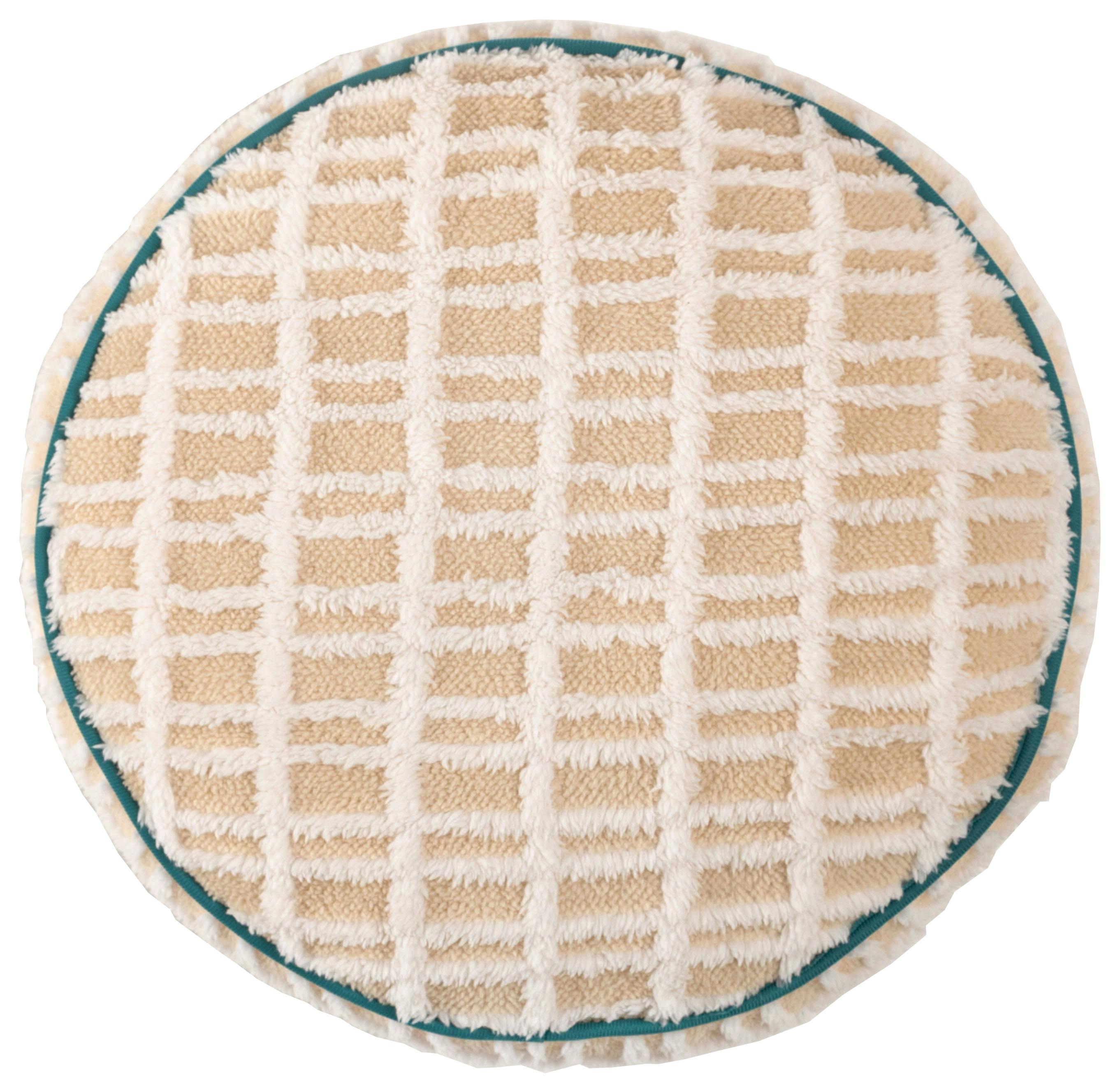 Room Essence ラウンドボアチェックークッション 約W34×D34×H16 アイボリー 完成品 クッション チェック柄 もこもこ ふんわり 可愛い 北 その他のクッション