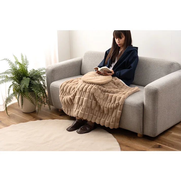 Room Essence USBブランケット 約W100×D70×H2 ベージュ 完成品 ブランケット あったかグッズ 冷え性対策 ポコポコ ポケット付き コンパクト かわいい おめめ 目 個性的 ヒーター クッション 収納 洗濯 ベージュ GLK-220BE【別送品】
