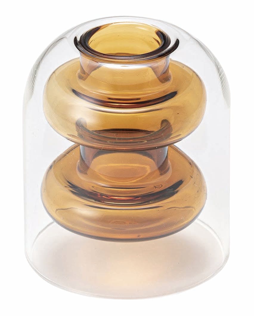 Room Essence ガラスベース W8×D8×H9 オレンジ 完成品 花瓶 フラワーベース 北欧 アート 筒型 一輪挿し ガラス製 玄関 雑貨 小物 お店 グリーン・観葉植物用品